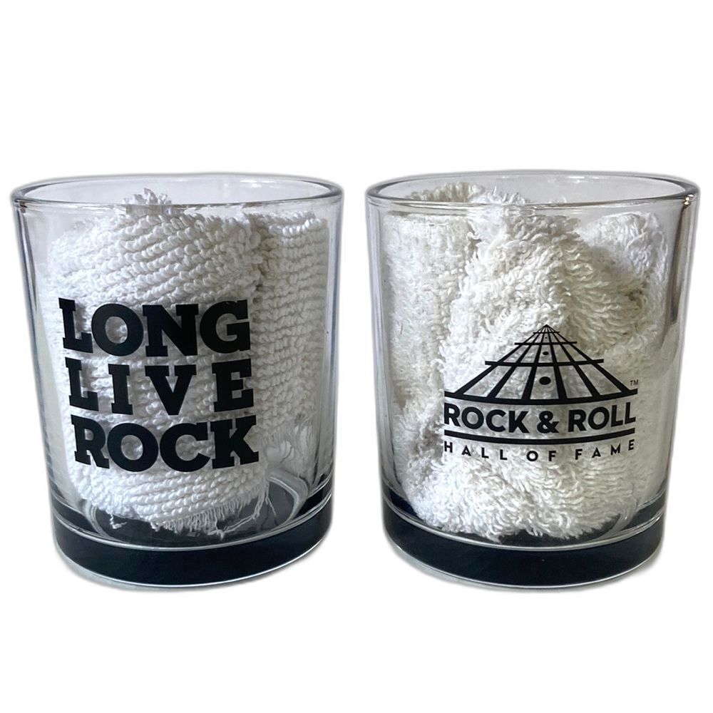ROCK AND ROLL Hall of Fame Long Live Rock Pair of Rocks Drinking Glasses
